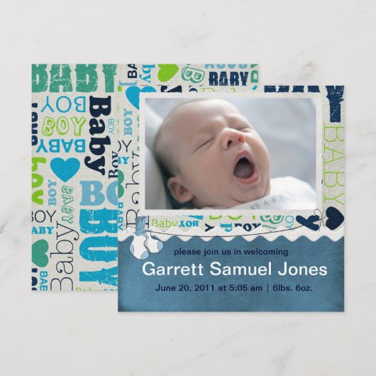 Faire-part Annonce de bébé garçon (Devant / Derrière)