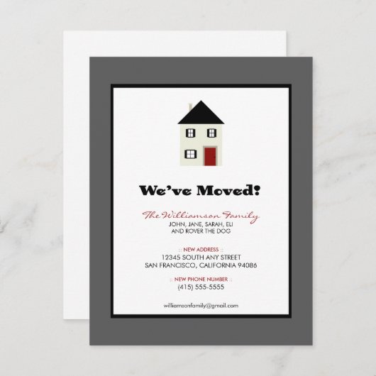Faire-part Annonce de déménagement de famille 11 cm x 14 cm : (Devant / Derrière)