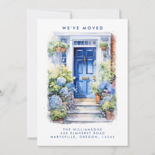 Faire-part Annonce de déménagement de porte bleue (Devant)