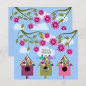 Faire-part Annonce de déménagement d'oiseaux colorés (Devant / Derrière)