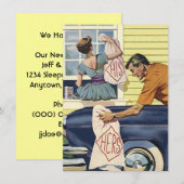 Faire-part Annonce de déménagement d'une voiture bleue trouvé (Devant / Derrière)