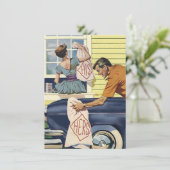 Faire-part Annonce de déménagement d'une voiture bleue trouvé (Debout devant)