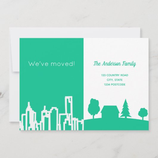 Faire-part Annonce de déménagement en ville campagne vert bla (Devant)