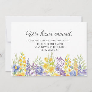 Faire-part Annonce de déménagement jaune bleu violet floral