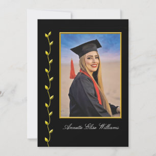 Faire-part Annonce de diplômé avec motif de lierre doré et ph