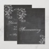 Faire-part Annonce de fiançailles florale sur tableau noir (Devant / Derrière)