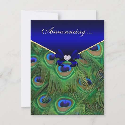 Faire-part Annonce de fiançailles Paon Bleu Royal (Devant)