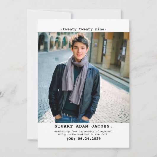 Faire-part Annonce de fin d'études à la machine à écrire vint (Devant)