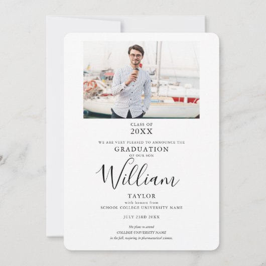 Faire-part Annonce de graduation d'un script élégant de photo (Dos)