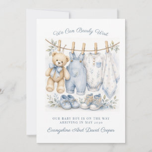 Faire-part Annonce de grossesse bleu Watercolor We Can Bearly