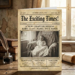 Faire-part Annonce de grossesse dans un journal vintage or