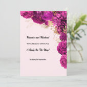 Faire-part Annonce de grossesse florale rose et or (Debout devant)