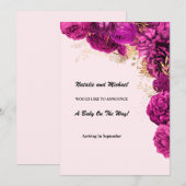 Faire-part Annonce de grossesse florale rose et or (Devant / Derrière)