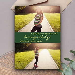 Faire-part Annonce de grossesse moderne en collage photo vert