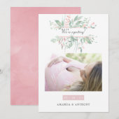 Faire-part Annonce de grossesse Photo Pastel Rose Végétal (Devant / Derrière)