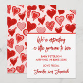 Faire-part Annonce de grossesse pour la Saint-Valentin rouge (Devant / Derrière)