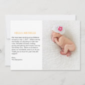 Faire-part Annonce de naissance (Dos)