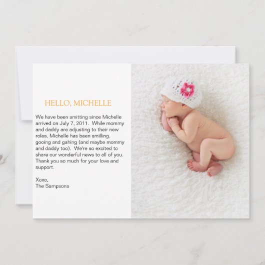 Faire-part Annonce de naissance (Dos)