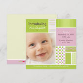 Faire-part Annonce de naissance au lime en patchwork (Devant / Derrière)