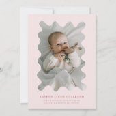 Faire-part Annonce de naissance avec cadre rose ondulé pour p (Devant)
