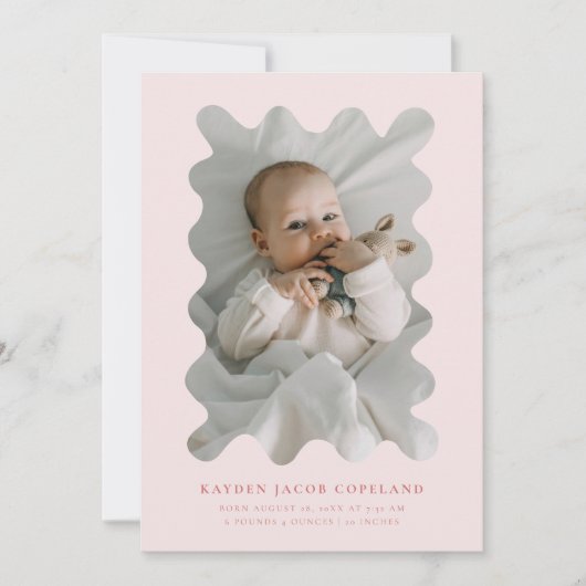 Faire-part Annonce de naissance avec cadre rose ondulé pour p (Devant)