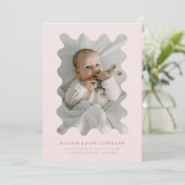 Faire-part Annonce de naissance avec cadre rose ondulé pour p (Debout devant)