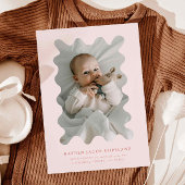 Faire-part Annonce de naissance avec cadre rose ondulé pour p