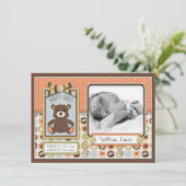 Faire-part Annonce de naissance avec ours en peluche et noeud (Debout devant)