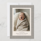 Faire-part Annonce de naissance avec photo bébé Gingham Gris (Devant)