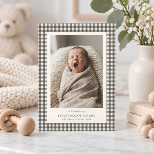 Faire-part Annonce de naissance avec photo bébé Gingham Gris