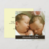 Faire-part Annonce de naissance avec photo de bébés jumeaux (Devant / Derrière)