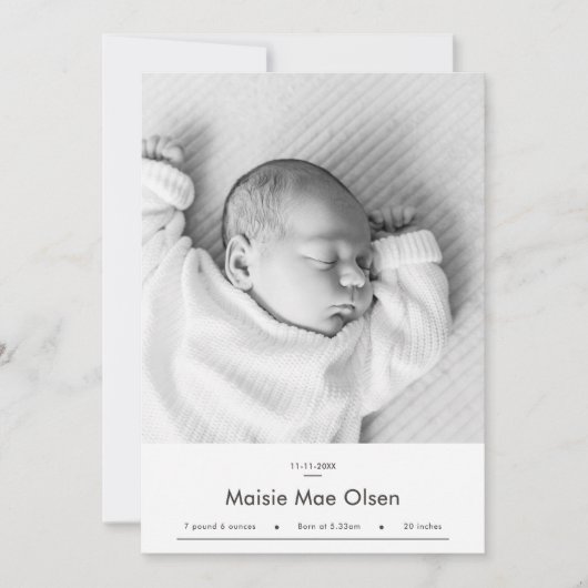 Faire-part Annonce de naissance avec photo de nouveau-né mode (Devant)