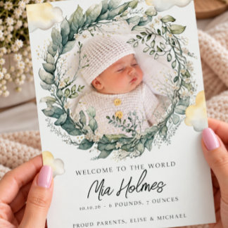 Faire-part Annonce de naissance bébé aquarelle botanique