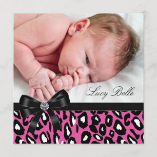Faire-part Annonce de naissance bébé fille léopard noir rose