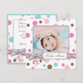 Faire-part Annonce de naissance Bébé fille pois (Devant / Derrière)