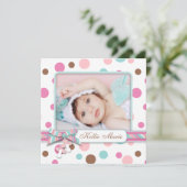 Faire-part Annonce de naissance Bébé fille pois (Debout devant)