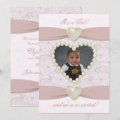 Faire-part Annonce de naissance bébé perle rose pastel (Devant / Derrière)