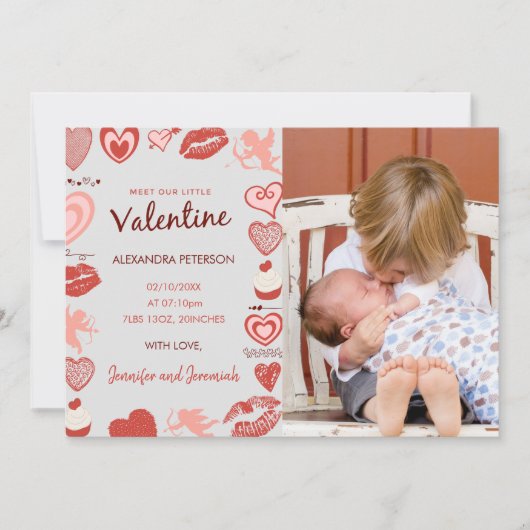 Faire-part Annonce de naissance bébé Saint-Valentin coupelles (Devant)