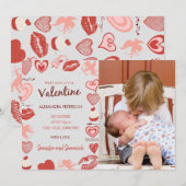Faire-part Annonce de naissance bébé Saint-Valentin coupelles (Devant / Derrière)