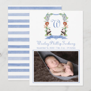 Faire-part Annonce de naissance Blason Animaux de la Jungle