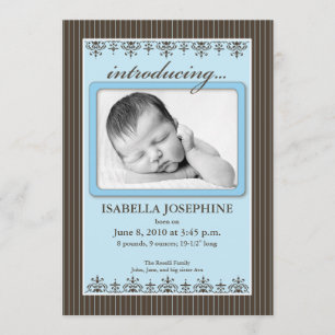 Faire-part Annonce de naissance bleu rayé élégant 5x7"
