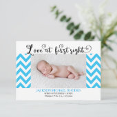 Faire-part Annonce de naissance Blue Chevron Love @1st Sight- (Debout devant)