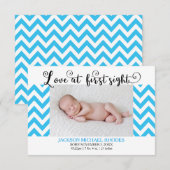 Faire-part Annonce de naissance Blue Chevron Love @1st Sight- (Devant / Derrière)