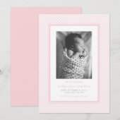 Faire-part Annonce de naissance carreau gingham rose doux (Devant / Derrière)