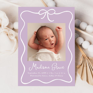 Faire-part Annonce de naissance charmante bébé fille au ruban