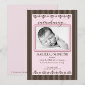 Faire-part Annonce de naissance Classy Pinstripe Rose 5x7" (Devant / Derrière)