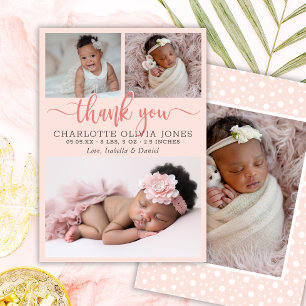 Faire-part Annonce de naissance Collage photo Fille Rose Mode