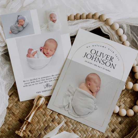 Faire-part Annonce de naissance de bébé avec arche dorée simp
