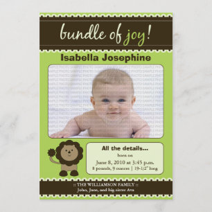 Faire-part Annonce de naissance de bébé designer Lion : vert 