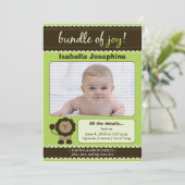 Faire-part Annonce de naissance de bébé designer Lion : vert  (Debout devant)